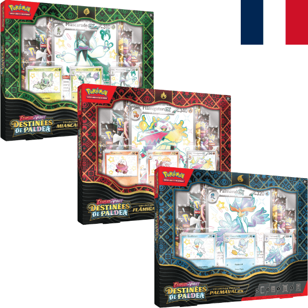 Pokemon JCC écarlate et violet Destinées de paldea Collection Premium Miascarade flâmigator palmaval ex pokemart